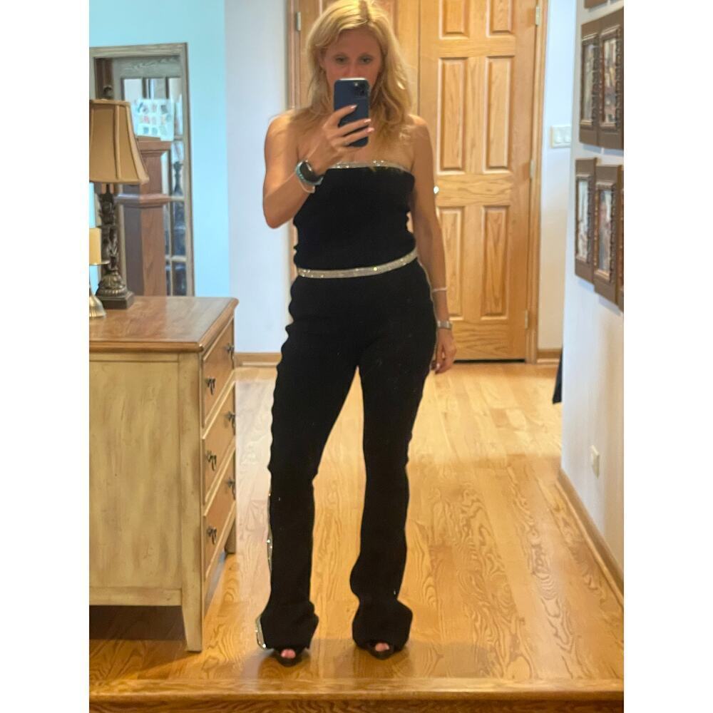 NEW Retrofete black silver sequin knit two piece pant suit size small